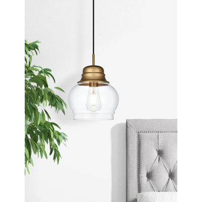 Luminaire suspendu en forme de dôme à 1 lumière avec accents de verre Hendina
