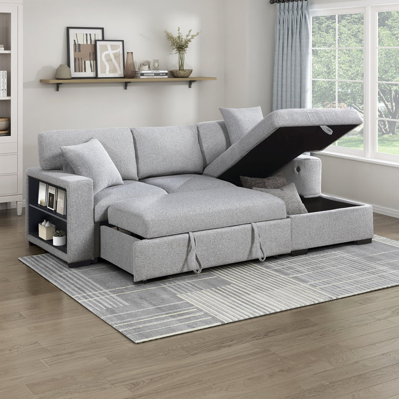 Darrielle Sectional Sofa Sleeper, Gray Fabric, Left Hand Facing