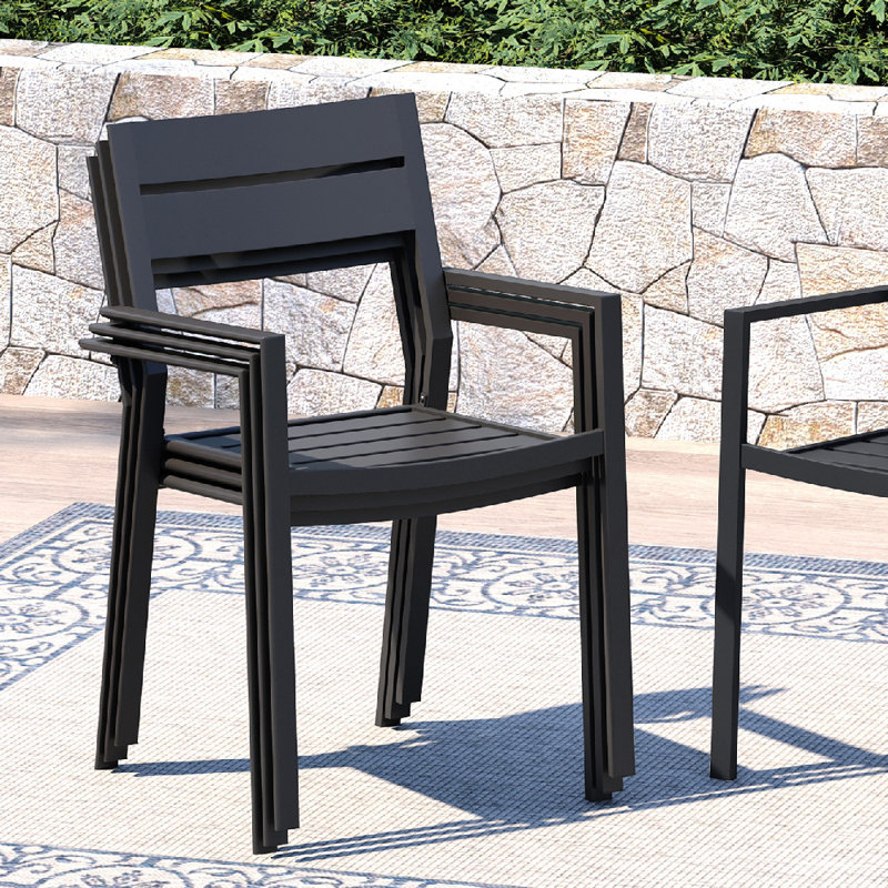 60" Patio Dining Set with Metal Round Dining Table and 8 Metal Armrest Chairs, Brush Wood Gray/Black