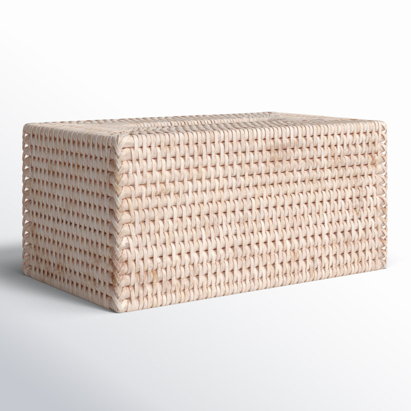 White Wash Rattan Long Tissue Box Cover
