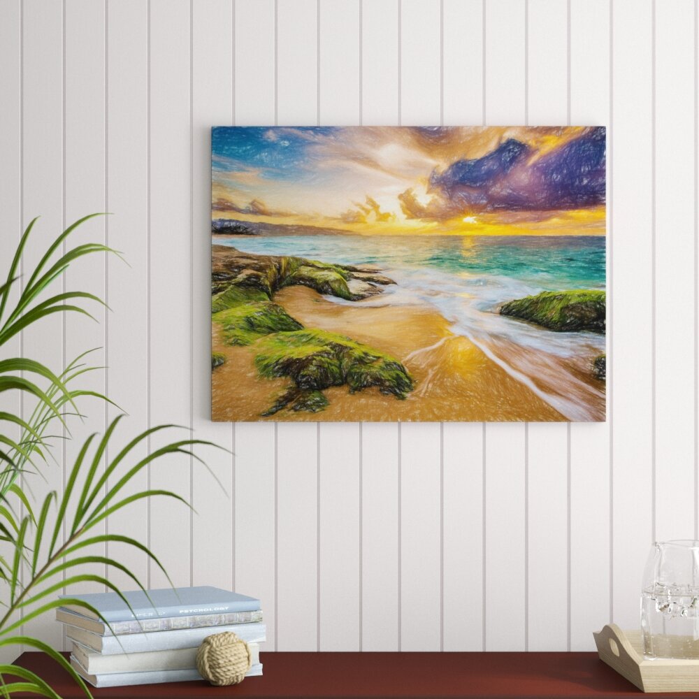 Leinwandbild „Sonnenuntergang auf Hawaii“, Grafikdruck