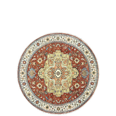 Hand Knotted Wool Oriental Area Rug in Red/Ivory/Black/Blue