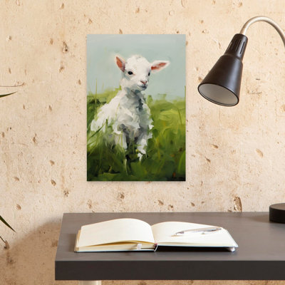 Cute Spring Lamb Peaceful Abstract Contemporary Animal Nature Wall Art Print 1 Piece Wrapped Canvas Wall Art