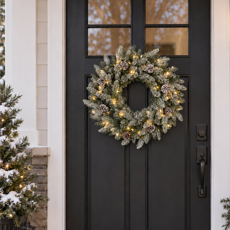 Snowy Stockbridge 24 Inch Wreath with Twinkle or Steady Light Settings