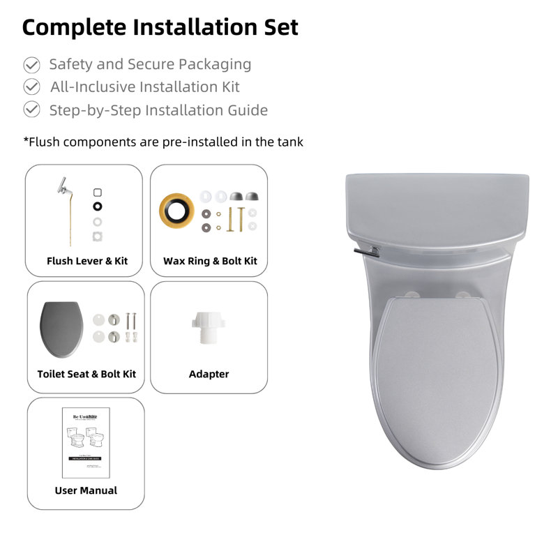 Colored One-Piece Toilet With Round Base, Elongated Toilet Bowl 17” ADA Seat Height, 1.28 GPF Single Flush, 12” Rough-In