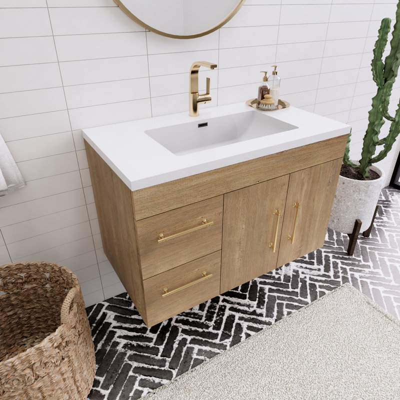 Spring 35.44'' Single Bathroom Vanity with Acrylic Top, Teak Oak