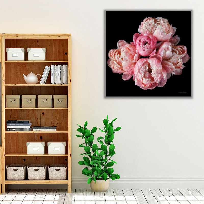 Coral pivoines III - reproduction d'art sur toile, H 40 po x l 40 po
