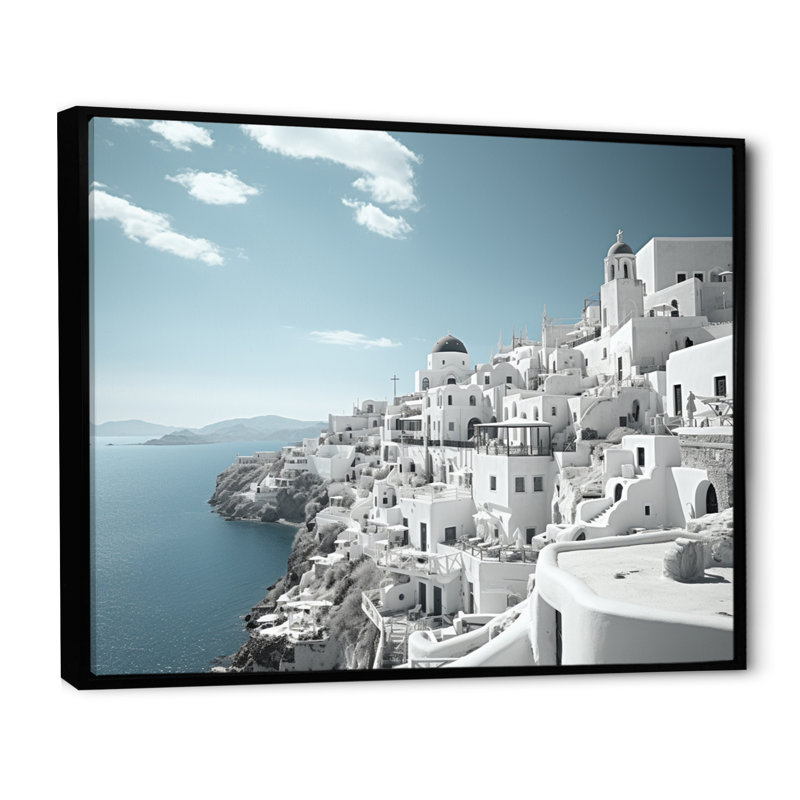 Grèce, Santorini, beau paysage urbain III - Grèce, art mural encadré, H 24 po x l 32 po x P 1 po, Cadre flottant noir