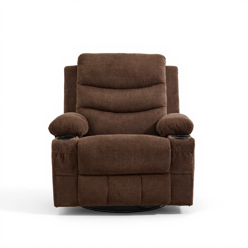 Swivel Rocker Recliner Chair with Massage and Heat, Oversized Reclining Sofa with 360° Swivel, Brown Linen