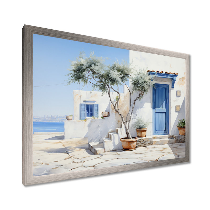Welke, Grèce, Cycladic Harmony II - Grèce, art mural, H 12 po x l 20 po x P 1 po, Cadre simple argenté