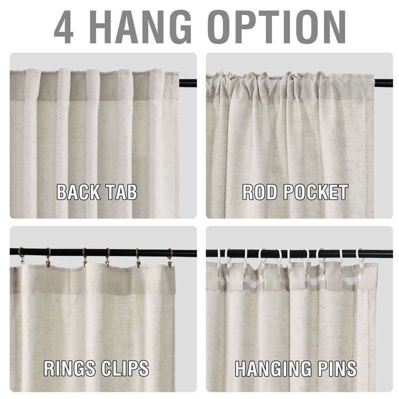 Linen Curtain for Bedroom/Living Room Back Tab Loop Pocket Linen Fabric Curtain Drapes Soft Rich Material Privacy Drape Panels for Farmhouse, 2 Panels
