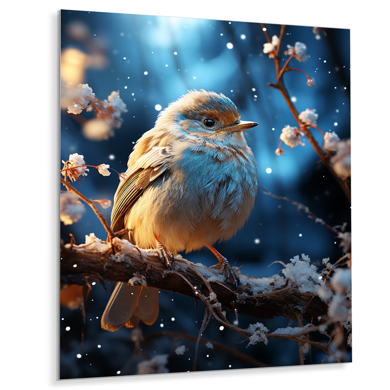 «Blue Bird In Winter Serenity I», art mural oiseau en métal, H 40 po x l 30 po x P 1,5 po