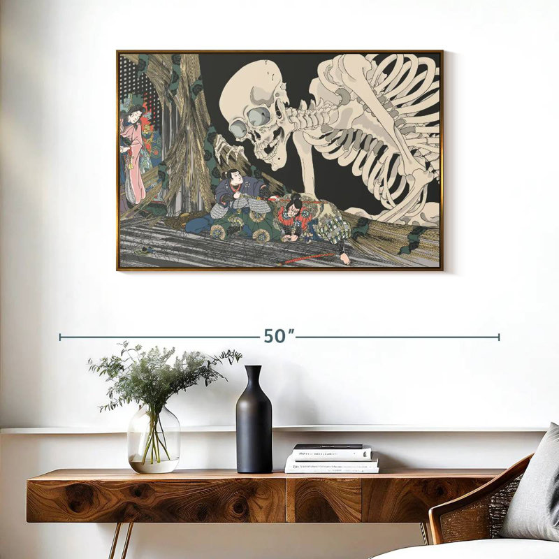 Squelette japonais, Cadre flottant doré, 37 po x 25 po