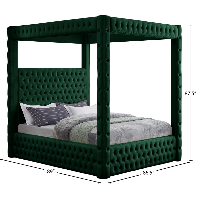Très grand lit plateforme tapissier Ekke, Velours vert, Très grand