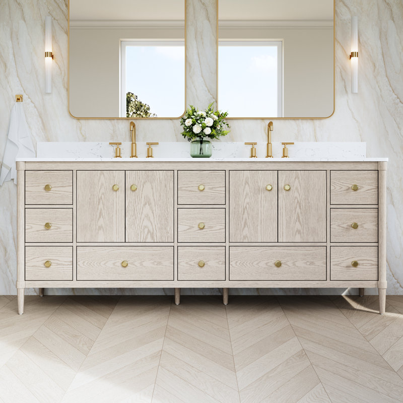 Gabby 84" Solid Wood Double Sink Bathroom Vanity With Carrera Quartz Top, 84"