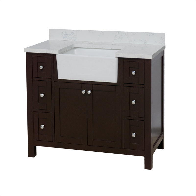 Yorkshire Chocolate 42'' Farmhouse Single Bathroom Vanity with Engineered Marble Top