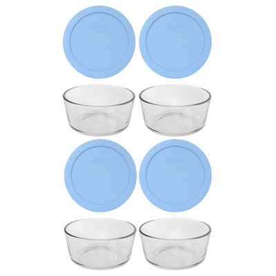 Pyrex (4) 4-Cup Glass Bowls & (4) 4-Cup Lids