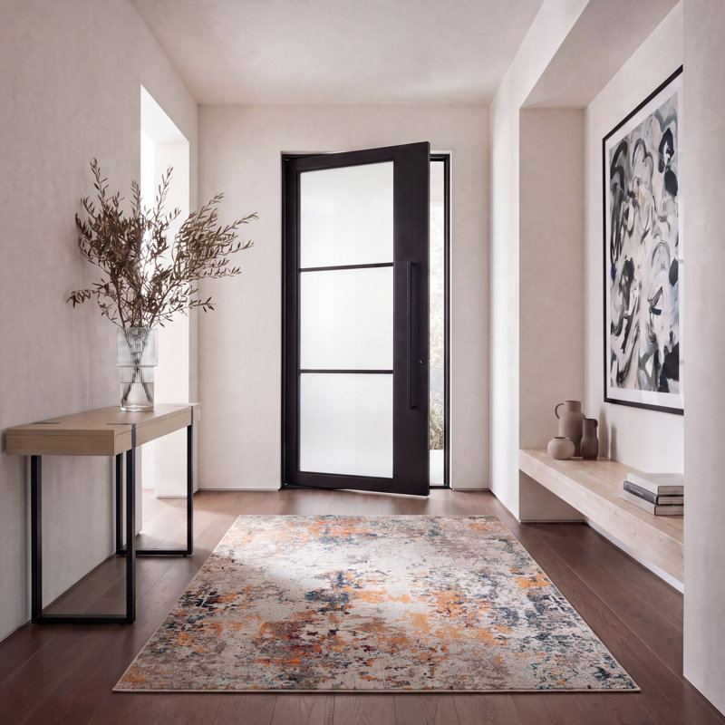 Felty Abstract Gray/Beige Area Rug, Rectangle 5'3" x 7'6"