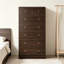 Commode haute à 7 tiroirs brun foncé, meuble vertical en bois avec poignées dorées, meuble de rangement pour vêtements sur pied pour chambre à coucher