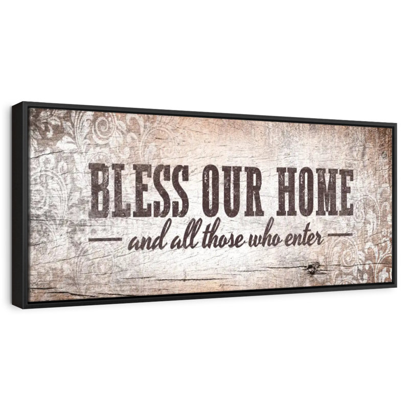 Bless Our Home Typography Wall Sign, 25" X 9", Floating Frame Black