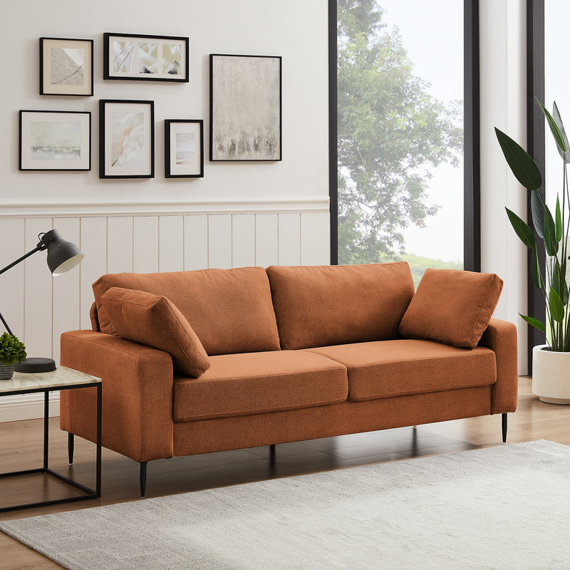 Etta 214.1Cm Velvet Square Arms Sofa, Rust Linen Blend