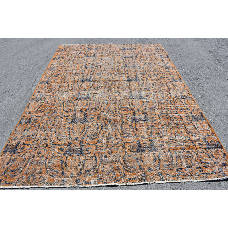 Large Vintage Turkish Wool Rug in Vibrant Orange for Elegant Bedroom Home Decor Blue/Orange