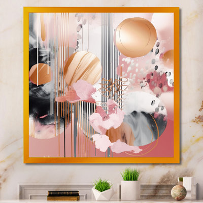 «Pink Gold Lines Scenery III - Modern Shapes», art mural transitionnel