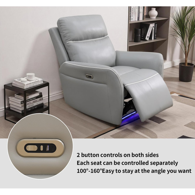 Fauteuil inclinable électrique 36 po gris clair moderne avec éclairage DEL