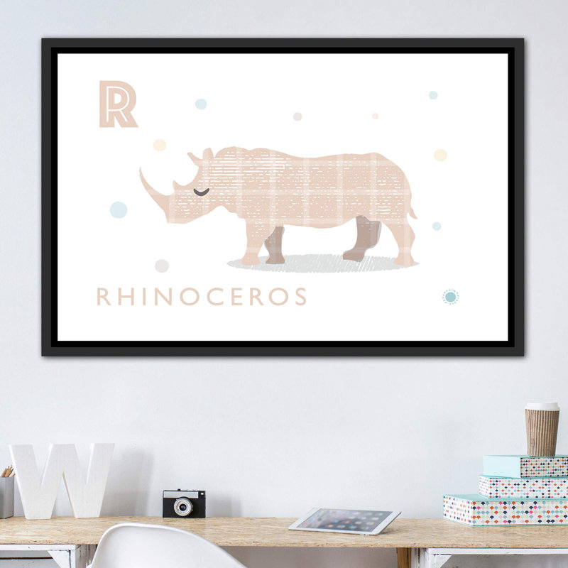 Rhino - imprimé, Pas de tapis, H 40 po x l 60 po x 1,5 po, Toile avec cadre noir patiné