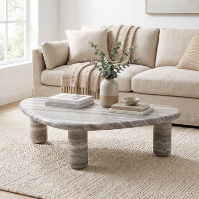Minimalist Geometric Triangle Coffee Table, MDF Frame with Faux Marble Paper Surface, Legs Simple Assembly Required, 51.2" x 31.5" x 14.6" for Living Room Home Decor