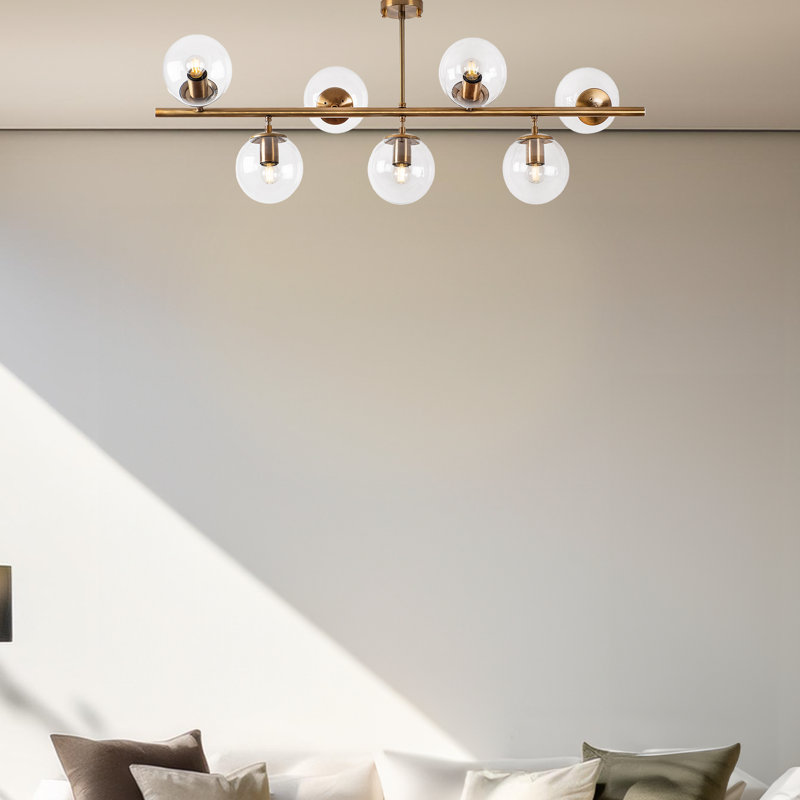 Lustre 7 lumières avec capuchon en verre, Rétro, Transparent