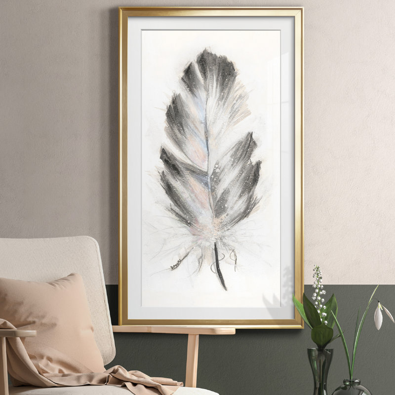 Feather Fancy I - Reproduction d'art graphique sur papier encadré, H 14,5 po x l 26,5 po x P 1,5 po, Papier doré