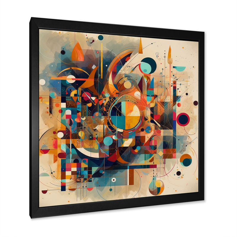 Impression sur toile encadrée géométrique orange rétro V - abstrait géométrique, Cadre photo noir, H 30 po x l 30 po