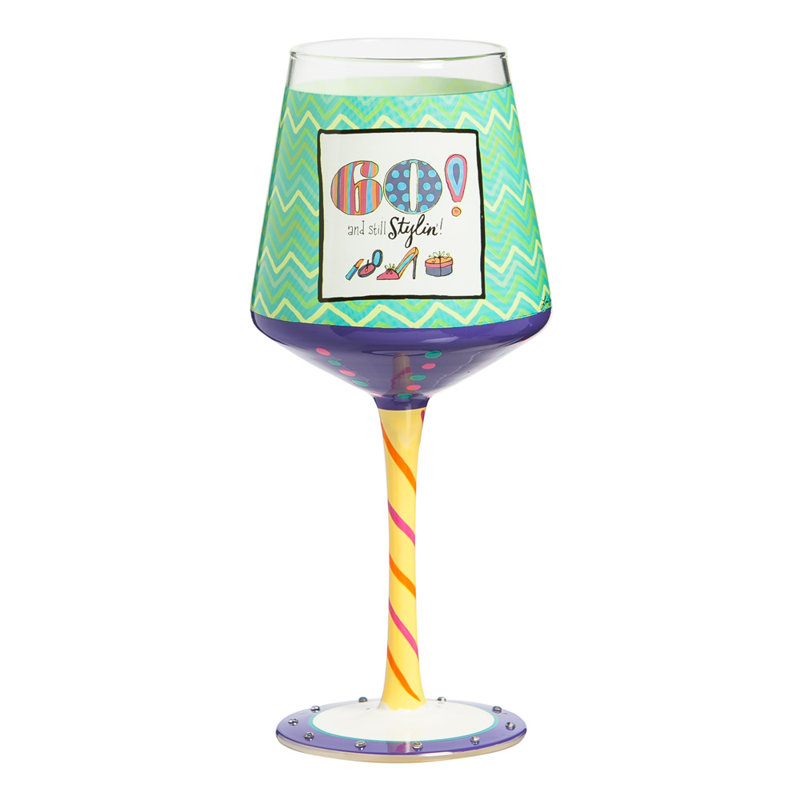 Verre à vin à racine 12 oz. soixantième anniversaire peint à la main