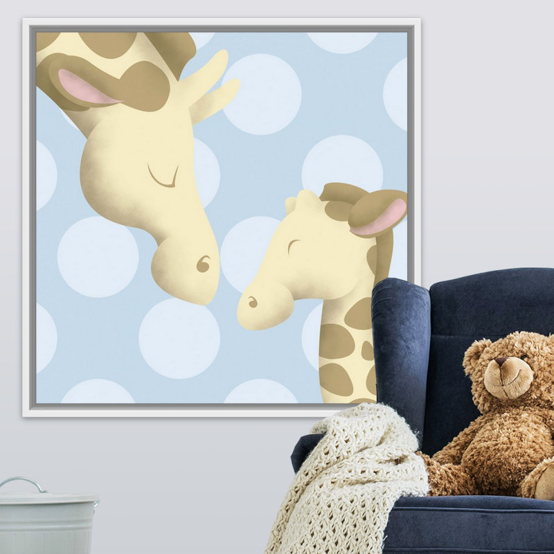 Giraffe maman et baby art Carrickfergus, H 36 po x l 36 po x P 1,75po, Cadre pour toile flottant blanc