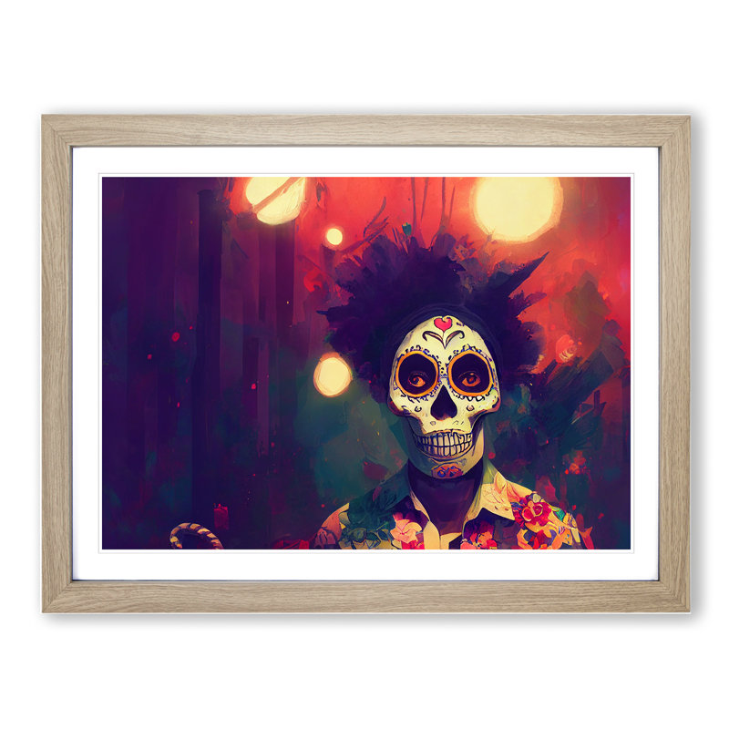 Day Of The Dead Man - Single Picture Frame Print, Oak, 25cm H x 34cm W x 2cm D