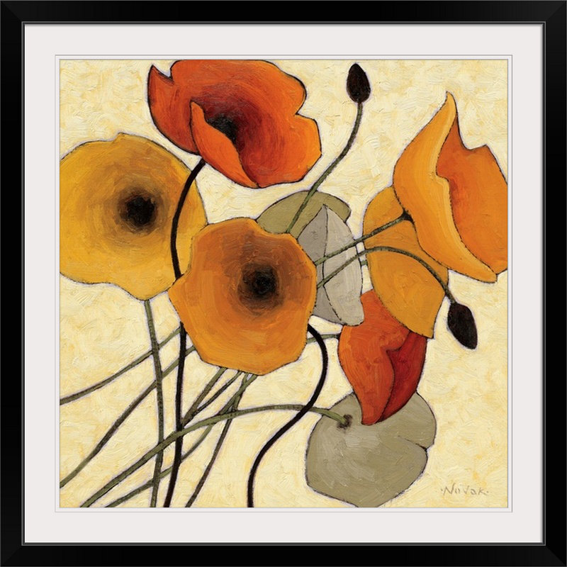 « ii » par shirley novak, reproduction d’art Pumpkin Poppies, H 20" x l 20" x P 1", Cadre noir