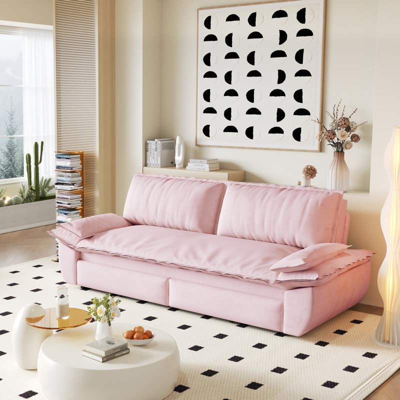 Lit-causeuse multifonctionnel en velours, Rose
