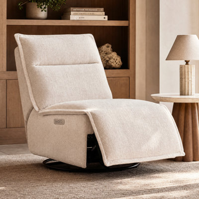 29.1" Wide Modern Linen Blend Armless Zero Gravity Swivel Power Recliner, Built-In USB & Type-C Ports, Tool-Free Assembly