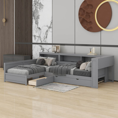 Lit plateforme simple en L avec lit gigogne et tiroir