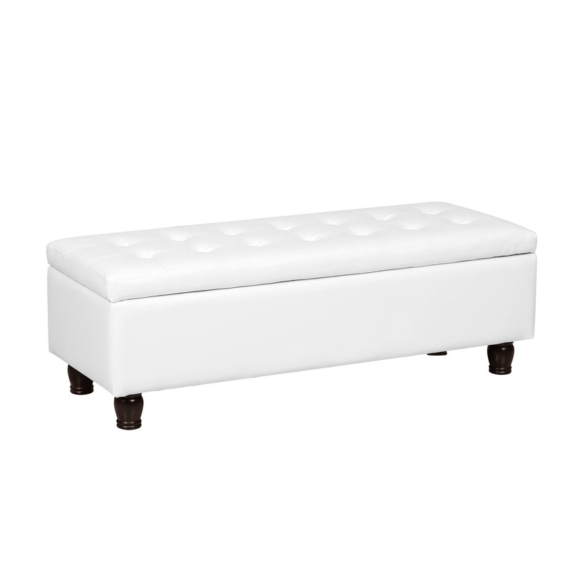 Repose-pieds rangement touffeté Eloise, Similicuir blanc