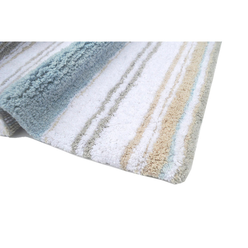 Tapis pour salle de bain Lermitage, L 21 po x L 34 po, Bleu / Beige / Blanc