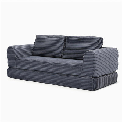 Canapé-lit pliant convertible 2-en-1, canapé-lit en velours côtelé moderne avec 2 * coussins, canapé-lit modulaire sans dossier avec lit escamotable Futon, canapé-lit modulaire pliant pour le salon gris