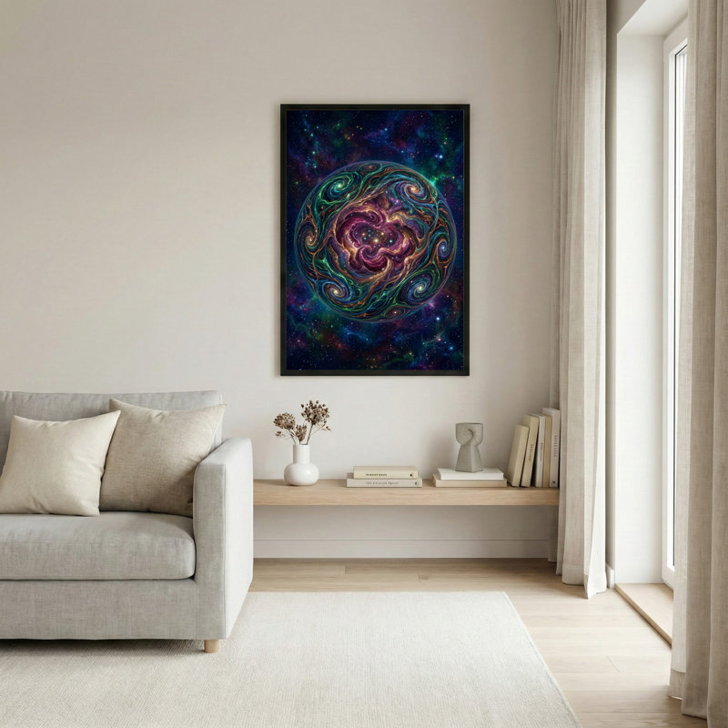 Black Wood Framed，Canvas Wall Art for Living Room, Bedroom, Office or Entryway – Decorative Wall Decor with Cosmic Vortex