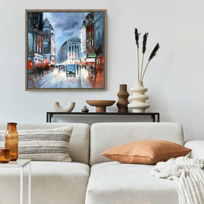 Abstract Red and Blue City - Street Scenery Canvas Art
