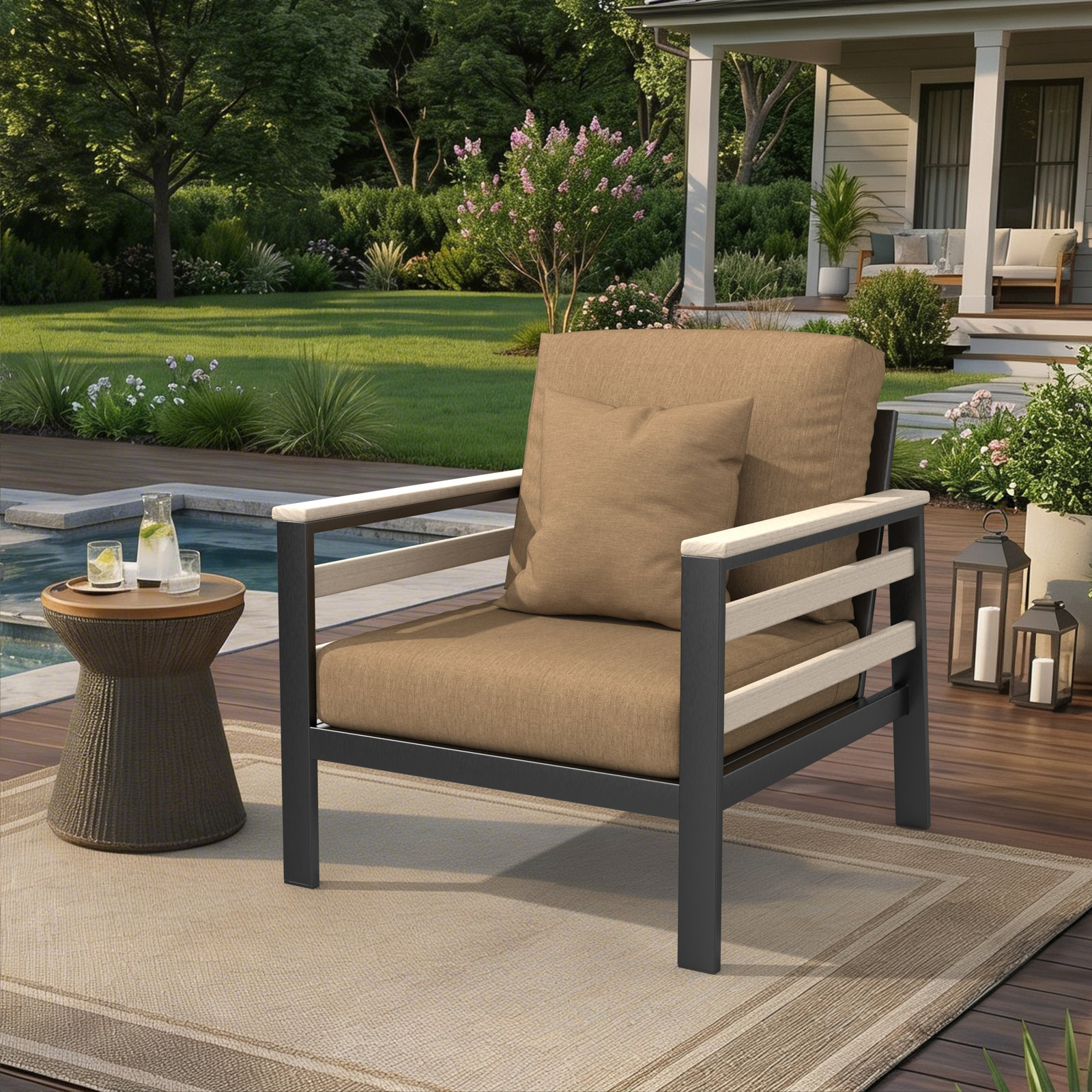 Townsend Sunbrella® Patio Lounge Chair, White, Sunbrella Cavnas Heather Beige