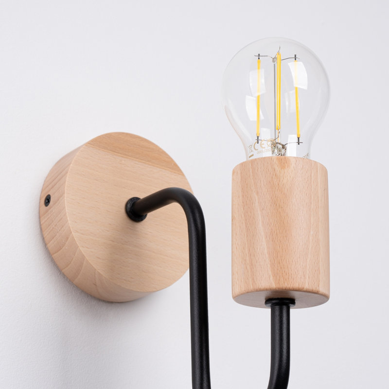 Wall lamp TIMBO white, Black/Natural Wood