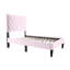 Lit simple rose avec tête de lit en velours ajustable, structure de soutien de style contemporain et sans sommier, pieds de support centraux-129996484