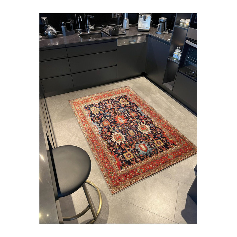 Tapis décoratif à motifs géométriques noir et orange, Sous-tapis rectangulaire de 3 pi 3 po x 4 pi 11 po