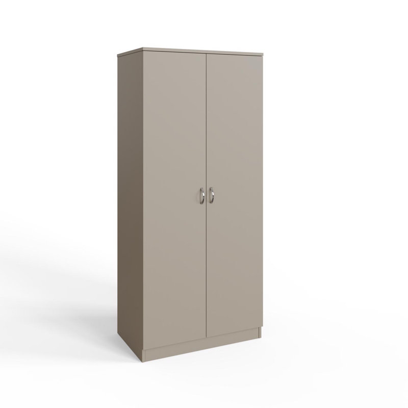 2 Door Wardrobe Matt Bedroom Storage Shelf Storage Hanging Rail, Putty
